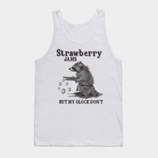 Strawberry Jams But My Glock Dont Shirt, Funny Raccon Meme T Shirt, Retro Raccoon Tank Top